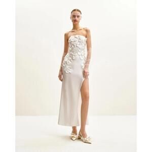 JW PEI Strapless Floral Appliqué Bridal Dress White Wedding Shower Beach Bride